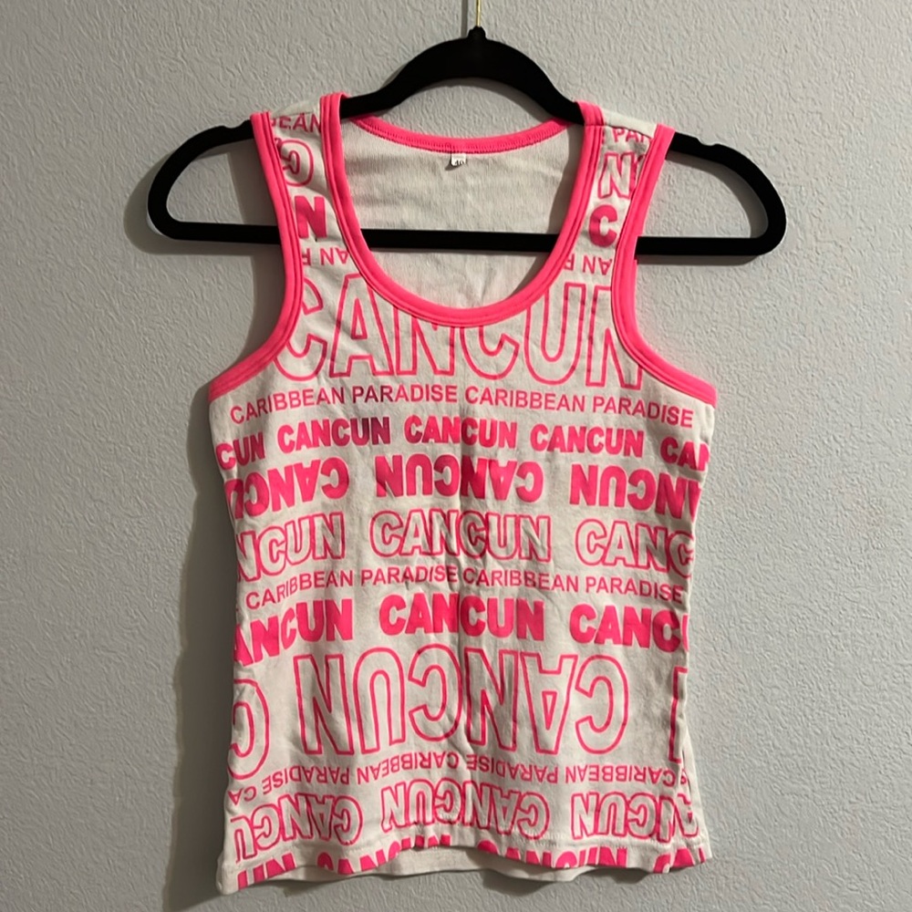 Fun Hot Pink and White Cancun Tank Top